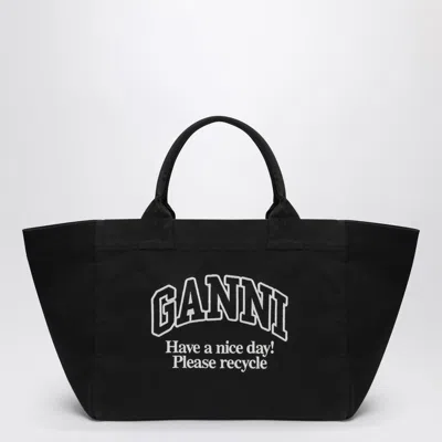 Ganni Xxl Black Canvas Tote Bag Women In Purple