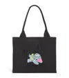 Ganni Tote Bag In Canvas Black With Puppy Print In Black