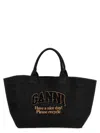 Ganni 'xxl Denim' Shopping Bag In Black