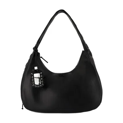 Ganni Xxl Leather Shoulder Bag In Black
