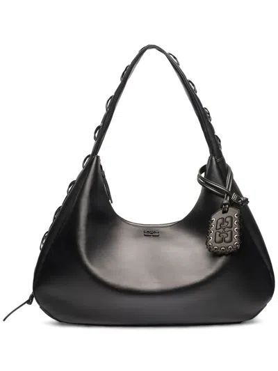Ganni Xxl Leather Shoulder Bag In Black