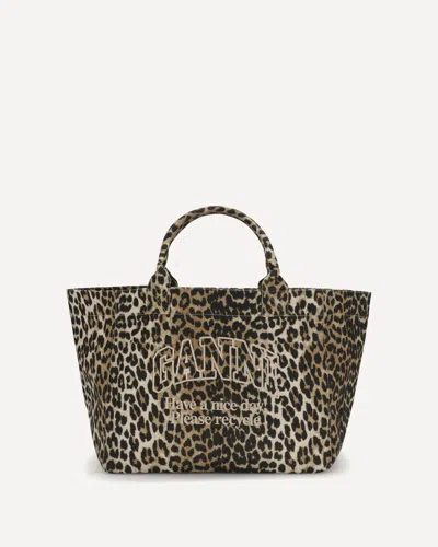 Ganni Xxl Leopard Tote Bag In Multi