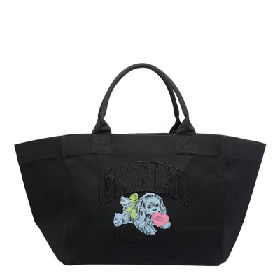 Ganni Xxl Puppy Tote Bag In Black