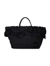 Ganni Black Nylon Ruffled Xxl Shopper Bag In Black