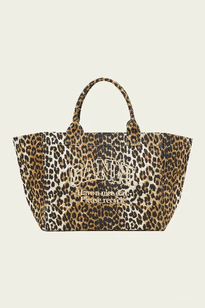 Ganni Xxl Shopper Tote In Leopard In Animal Print