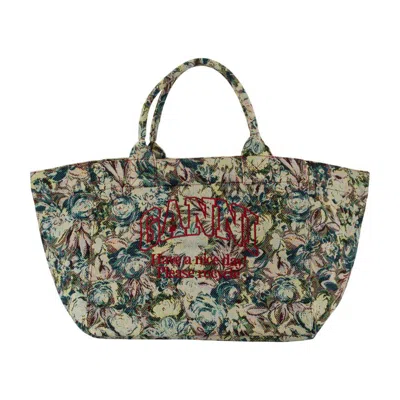 Ganni Xxl Tapestry Reversible Shopper Bag In Green