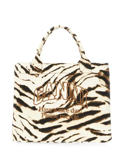 Ganni Xxl Tiger-print Logo-embroidered Tote Bag In Multi
