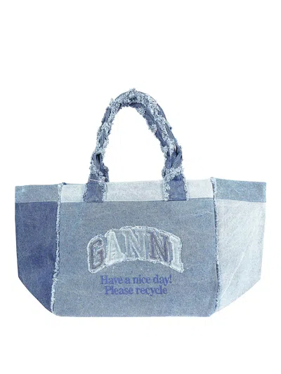 Ganni Xxl Trapeze Shopper Denim In Blue