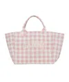 Ganni Vichy Xxl Checked Shopper Canvas Tote