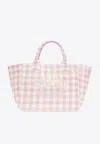 Ganni Xxl Vichy Check Tote Bag In Pink