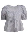 Ganni Yarn Dyed Stripe Blouse Shirts Light Blue In Blue