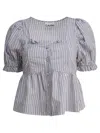 Ganni Yarn Dyed Stripe Blouse Shirts Light Blue In Blue