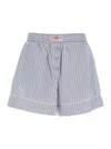Ganni Violet Shorts With Logo Patch On The Front And All-over Striped Motif In Viscose Blend Woman In Purple