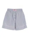 Ganni Violet Shorts With Logo Patch On The Front And All-over Striped Motif In Viscose Blend Woman In Violet