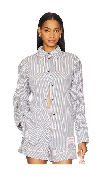 Ganni Yarn Dyed Stripe Shirt In Soft Chambray