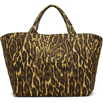 Ganni Yellow & Brown Xxl Tote In Zz6 Lemon Grass
