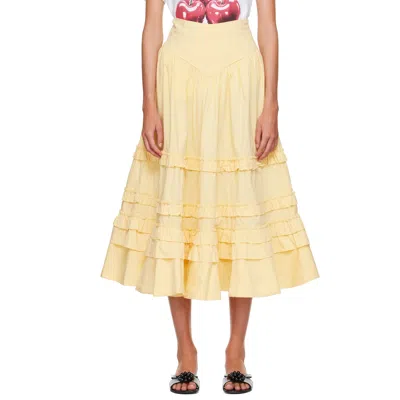 Ganni Yellow Cotton Maxi Skirt In Neutral