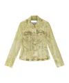 Ganni Yellow Foil Overdyed Denim Fitted Blazer In Green