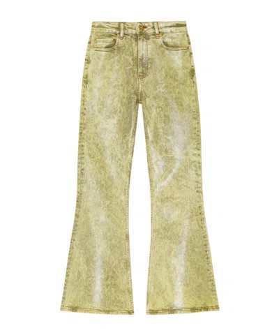 Ganni Yellow Foil Overdyed Denim Jeans In Green
