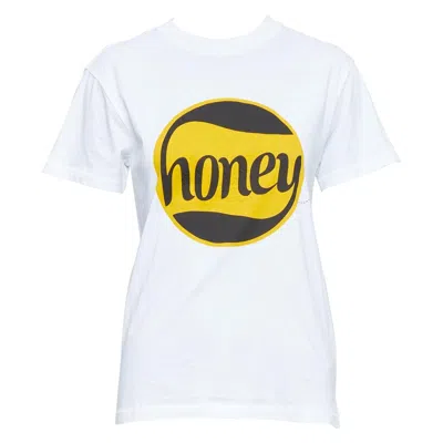 Pre-owned Ganni Yellow Honey Logo White Cotton Bee Embroidered Tshirt Xs