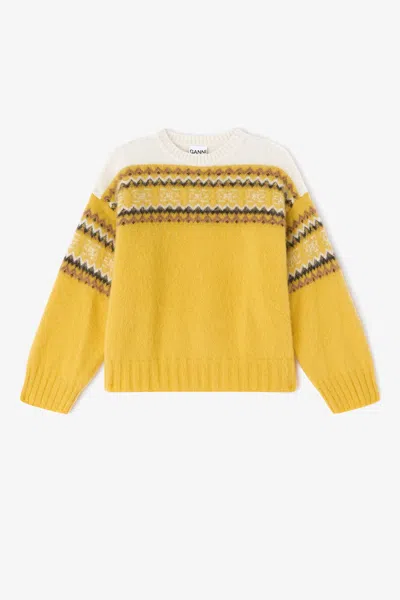 Ganni Yellow Intarsia Jumper