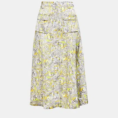 Pre-owned Ganni Yellow Printed Viscose Midi Skirt M (eu 38)