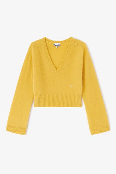 Ganni Yellow V-neck Jumper