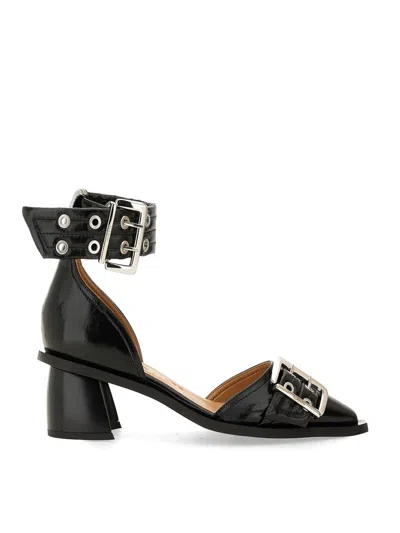 Ganni Chunky Buckle Open Cut Pumps In Black