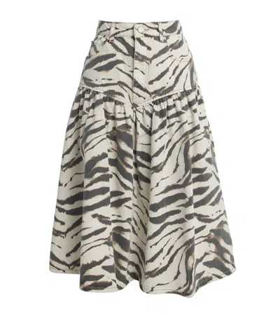 Ganni Zebra Denim Midi Skirt In Multi