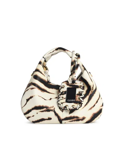 Ganni Zebra Eco Leather Mini Shoulder Bag In Brown