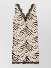 Ganni Zebra Motif Midi Dress V Neckline Sleeveless In Brown