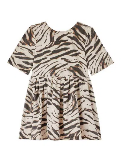 Ganni Zebra Print Cotton Mini Dress In Neutral