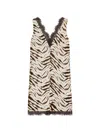 Ganni Zebra Motif Midi Dress V Neckline Sleeveless In Multi
