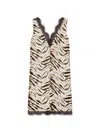 Ganni Zebra Motif Midi Dress V Neckline Sleeveless In Neutral