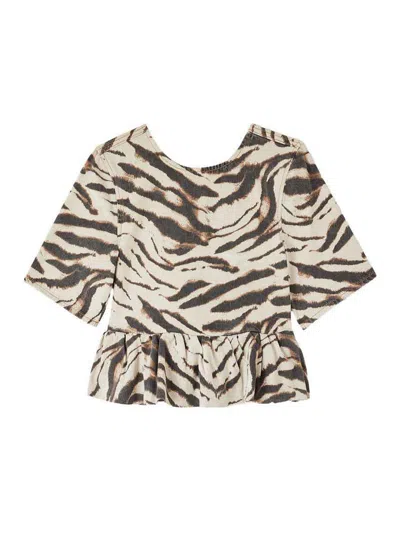 Ganni Zebra Print Organic Cotton Top In Neutral