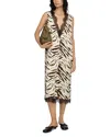 Ganni Zebra Motif Midi Dress V Neckline Sleeveless In Brown
