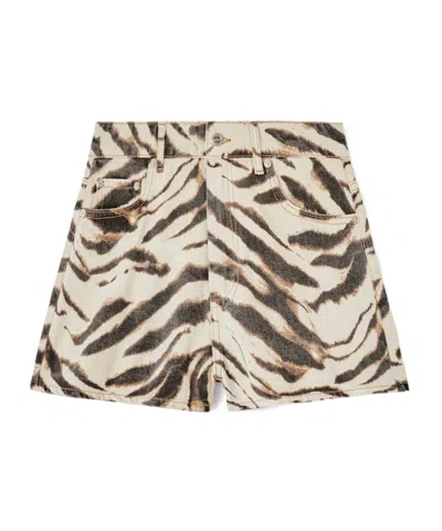 Ganni Zebra Printed Denim Shorts In Animal Print