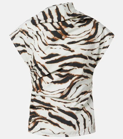 Ganni Zebra-print Cotton-blend Top In Multi