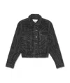 Ganni Animal Motif Denim Cropped Jacket In Black