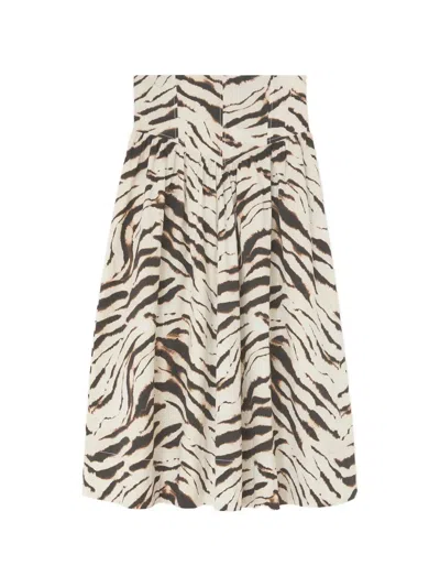 Ganni Zebra Print Stretch Cotton Skirt In Burgundy