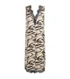 Ganni Zebra Motif Midi Dress V Neckline Sleeveless In Neutral