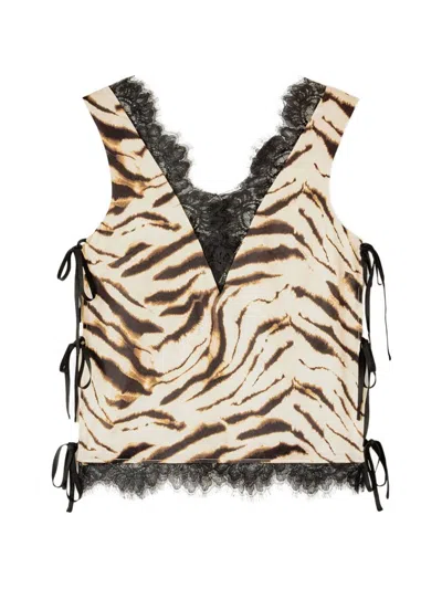 Ganni Zevra Print V-necked Top In Animal Print