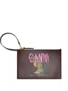Ganni Zip Graphic Clutch Bag In Brown