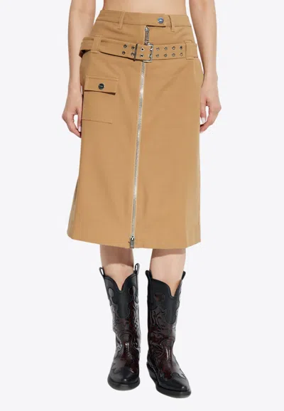 Ganni Zip-up Belted Midi Skirt In Brown
