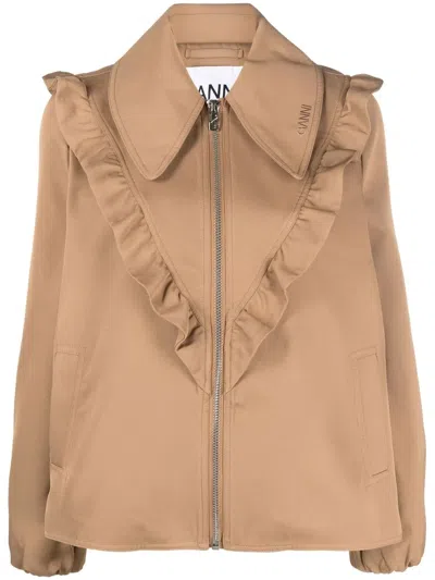Ganni Zip-up Jacket In Brown