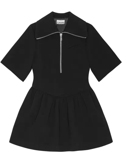 Ganni Zip-up Minidress In Black