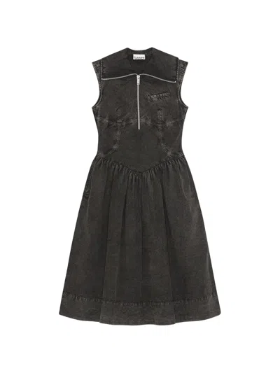 Ganni Zip-collared Mini Dress In Black