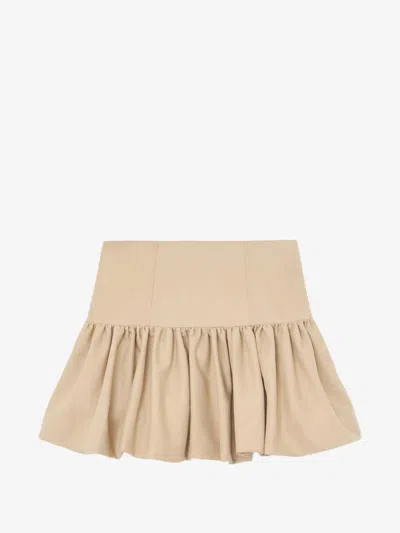 Ganni Zip-front Drop-waist Mini Skirt With Ruched Hem In Neutral