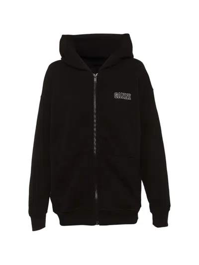 Pre-owned Ganni Zip-up Hoodie In Black