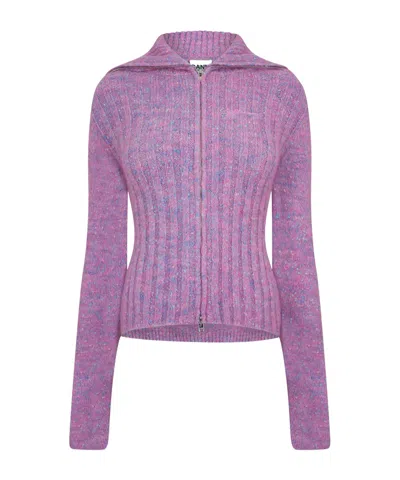 Ganni Zip-up Knit Jacket In Purple